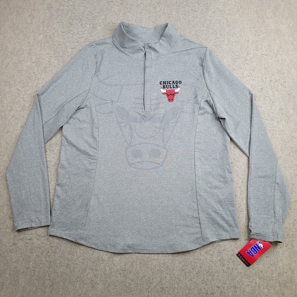 Chicago Bulls‎ Womens XL Gray 1/4 Snap Pullover NBA Sweater Mock Neck NEW - Picture 1 of 10